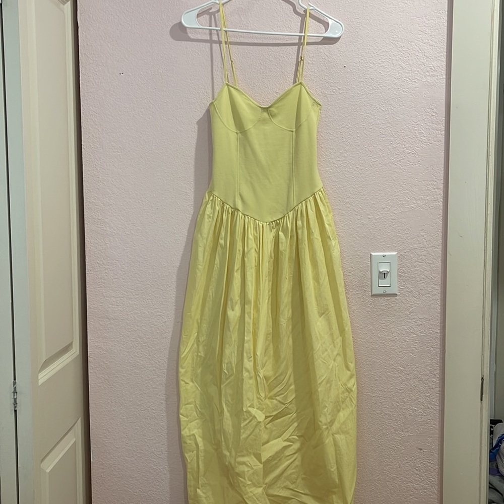 Zara Combination Poplin Corset Maxi Dress Yellow Size S - Picture 6 of 7
